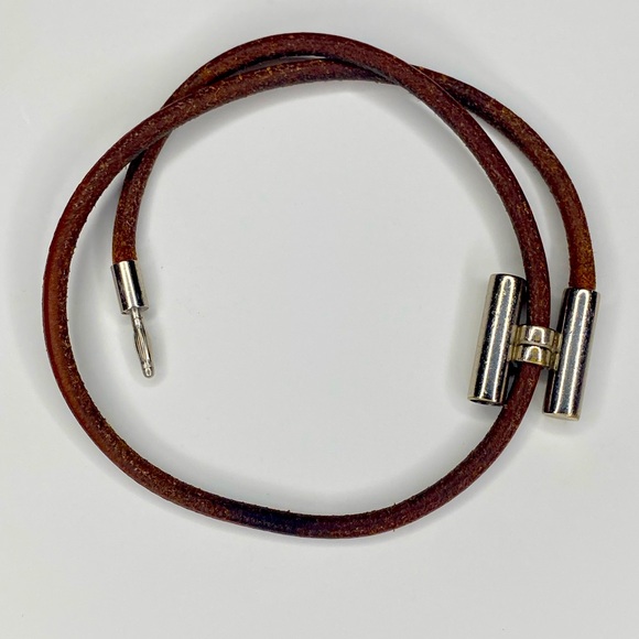 Hermes Brown Leather Bracelet w/Silver Clasp Hermes box /COA included see pic - Picture 5 of 10